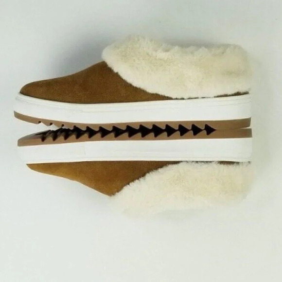 Blondo Suri Comfy Cognac Suede Fur-lined Waterproof Slip-on Platform Clog Shoe - Picture 5 of 12